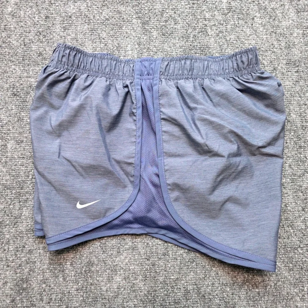 Nike Dri-FIT Women's Large Blue Heathered Running Shorts 3 Inseam Mesh Inset Gym